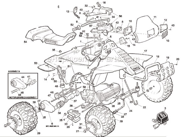 Page A Diagram and Parts List for 76816-9993  Power Wheels Ride-On ATVs